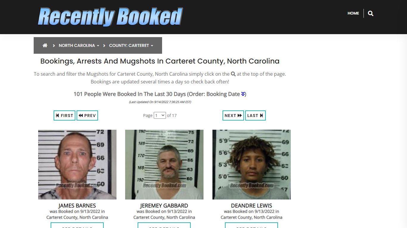 Bookings, Arrests and Mugshots in Carteret County, North Carolina